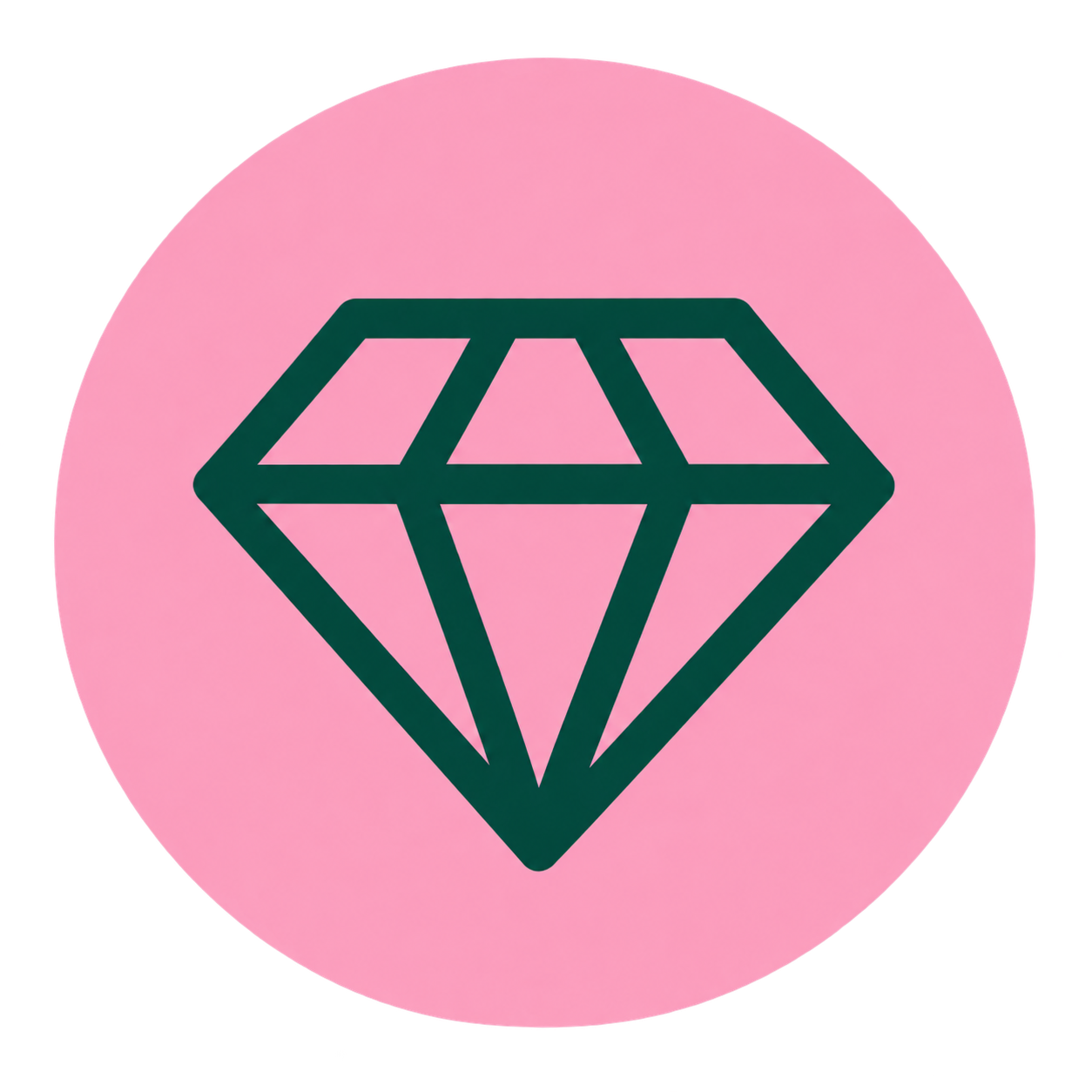 Black outlined diamond icon on a pink circular background.