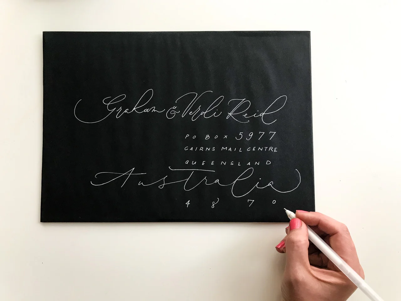 freehand addressed envelopes monoline calligraphy