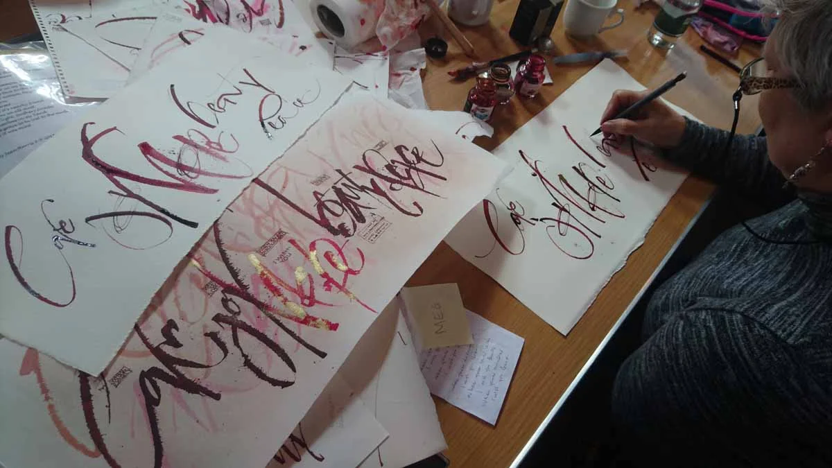 Ruling pen calligraphy with Rachel Yallop and Michael Clark