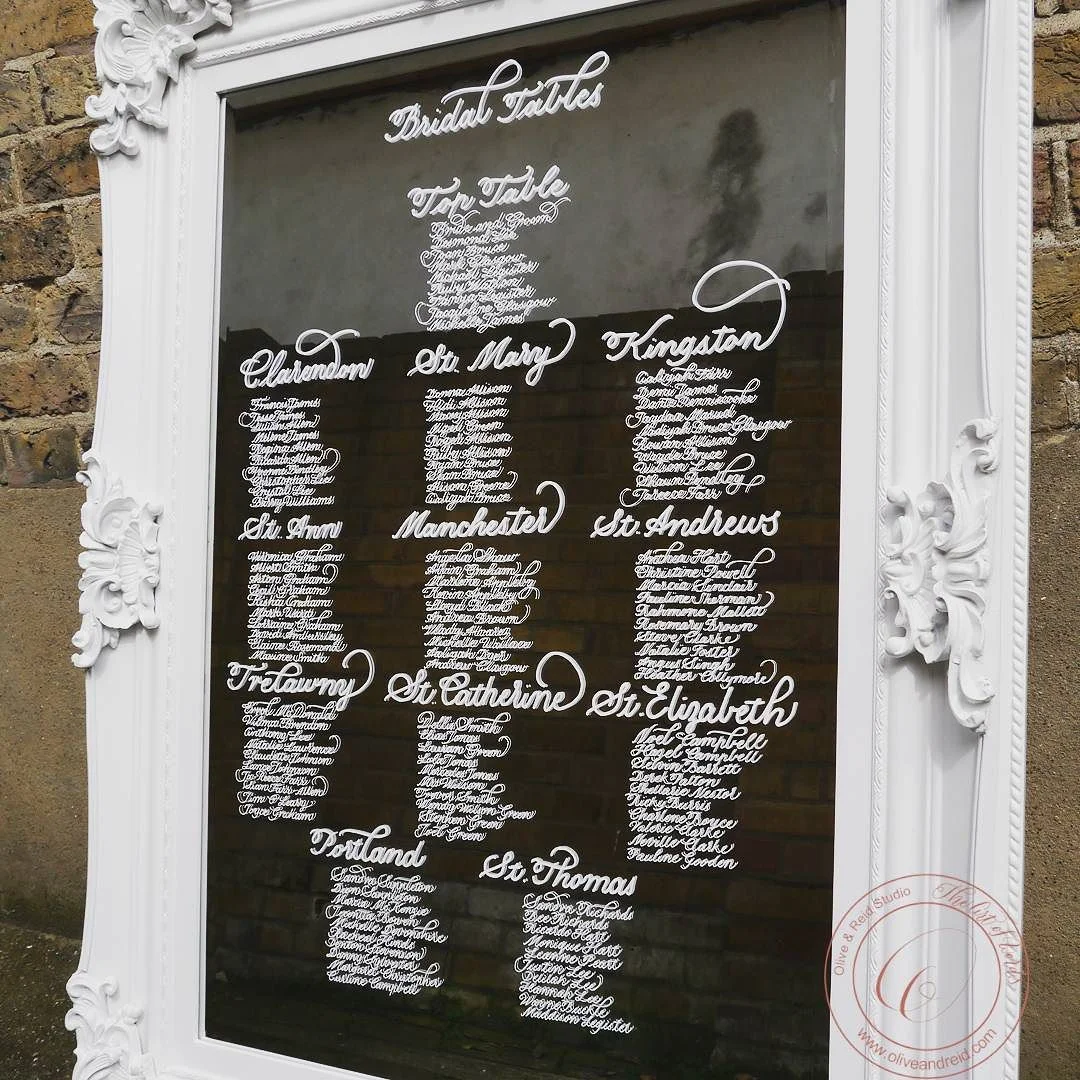 Leonie & Courtney's Wedding Mirror Seating Chart