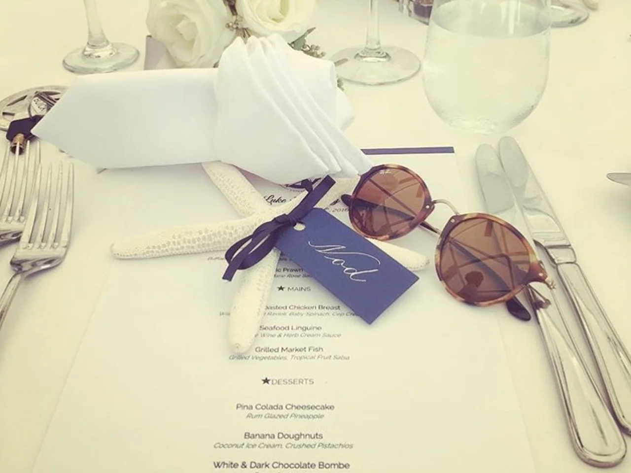 Caribbean-themed wedding place cards