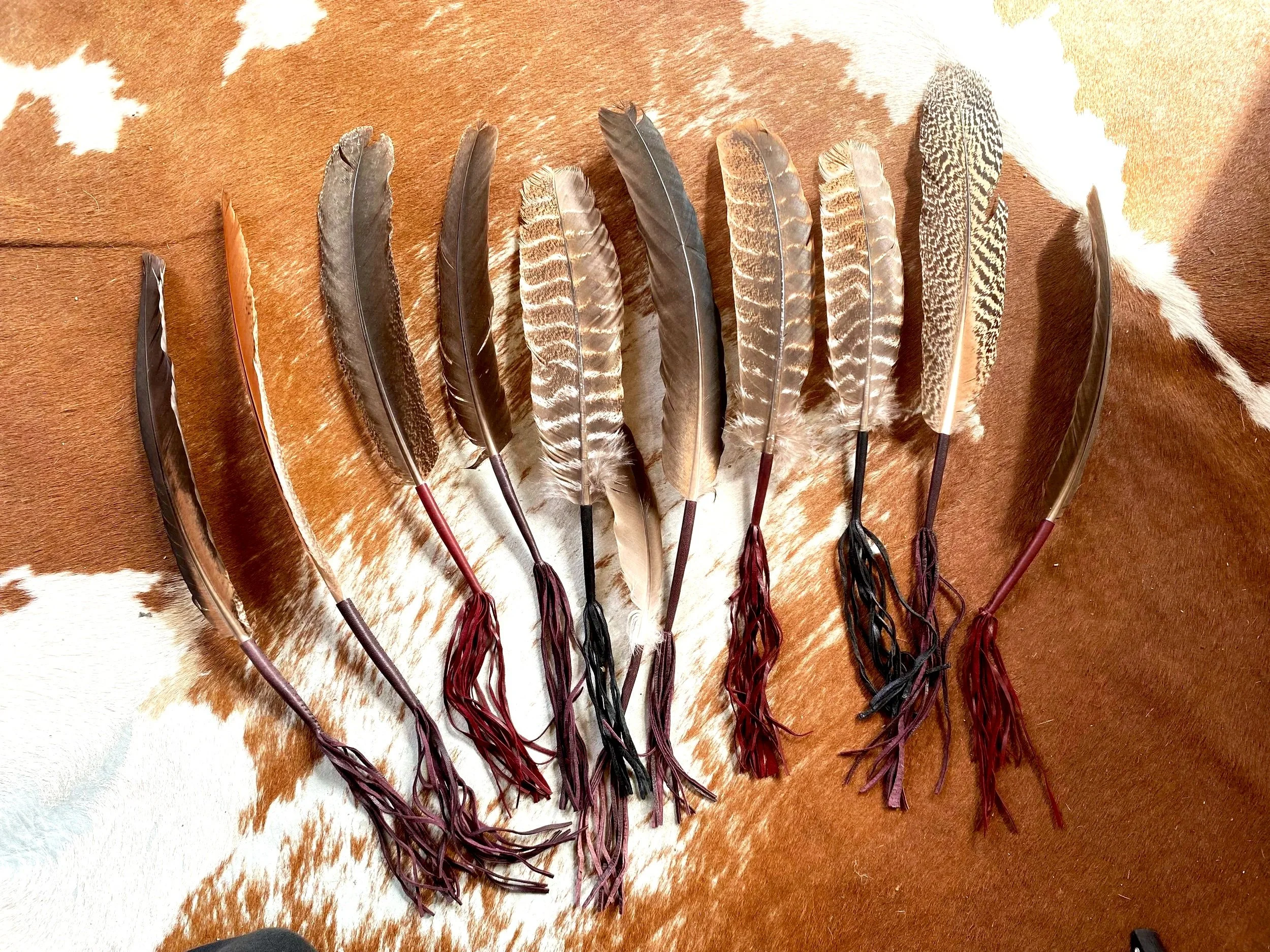 Smudge Feathers handcrafted by Rayah. Pricing varies between $25 and $20. Availability fluctuates. Reach out with questions.