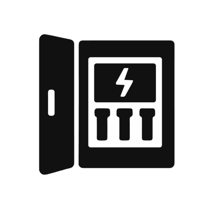 Icon of an electrical circuit breaker with an open door.