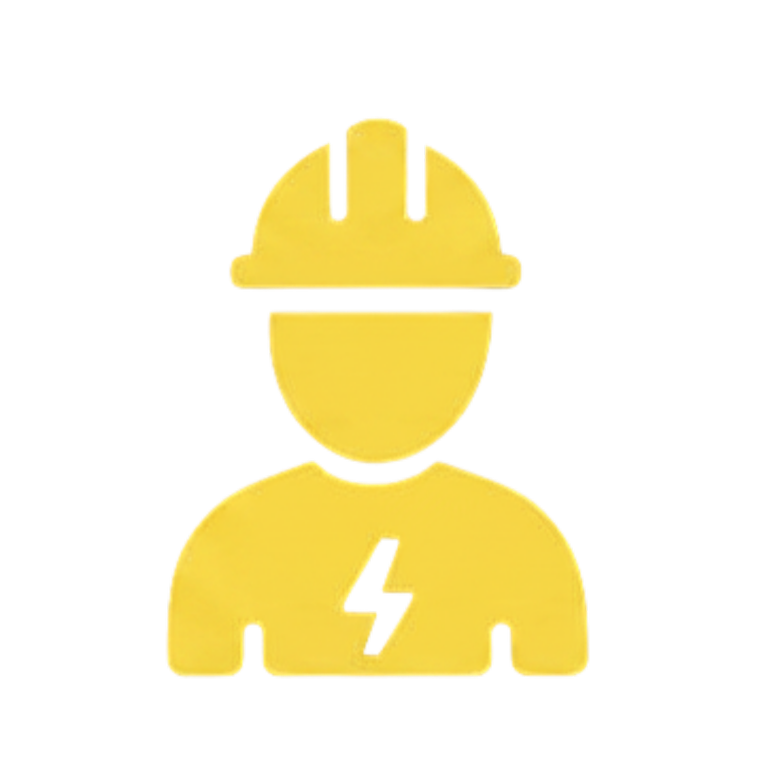 Icon of a worker wearing a safety helmet with a lightning bolt on their chest.