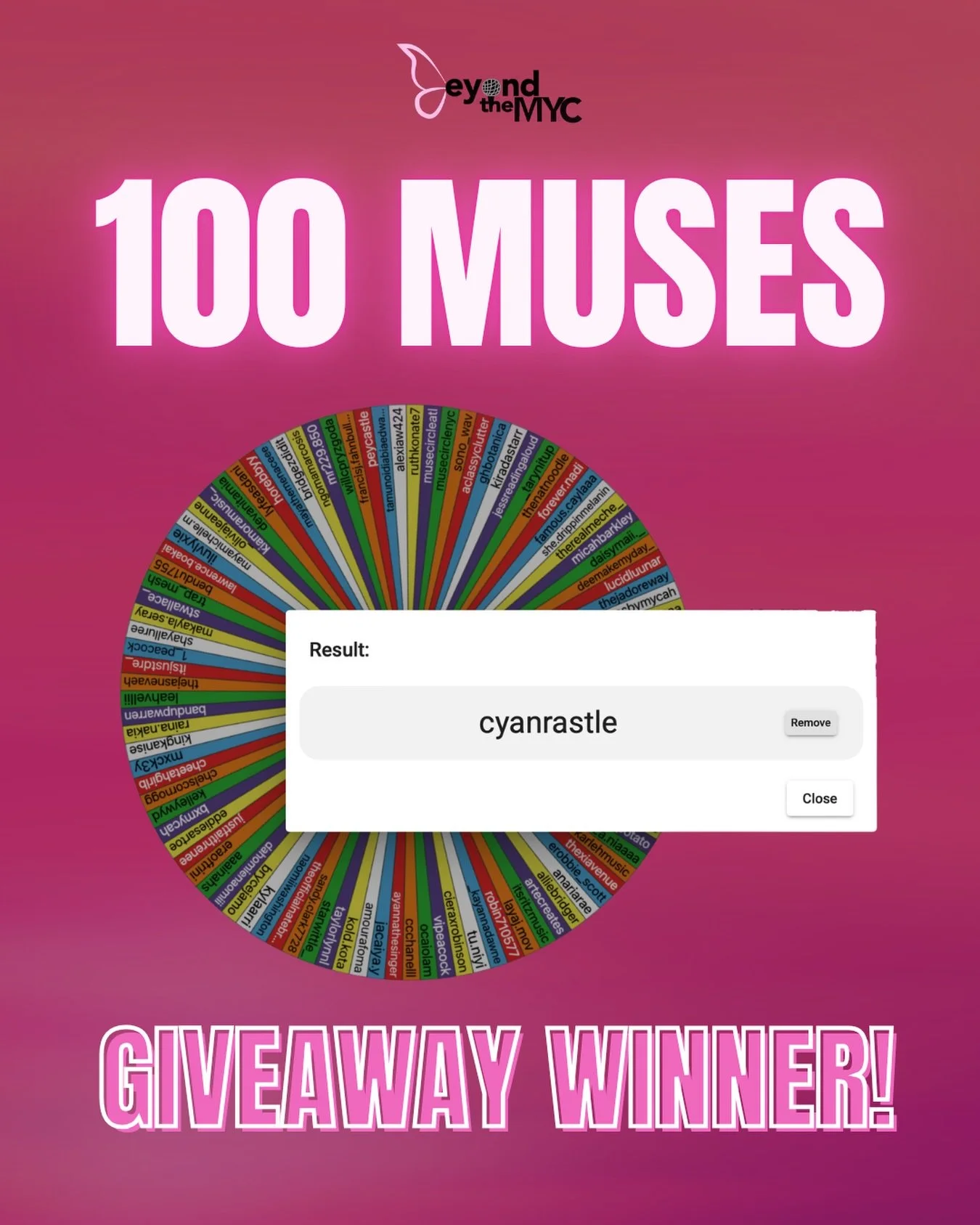Congrats to our muse @cyanrastle for being our 100 Muses giveaway winner! Your Muse Tee is in production as we speak! 🤭🦋#musetee #beyondthemyc