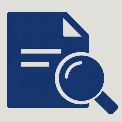 Icon of a document with a magnifying glass, representing file review or file search.