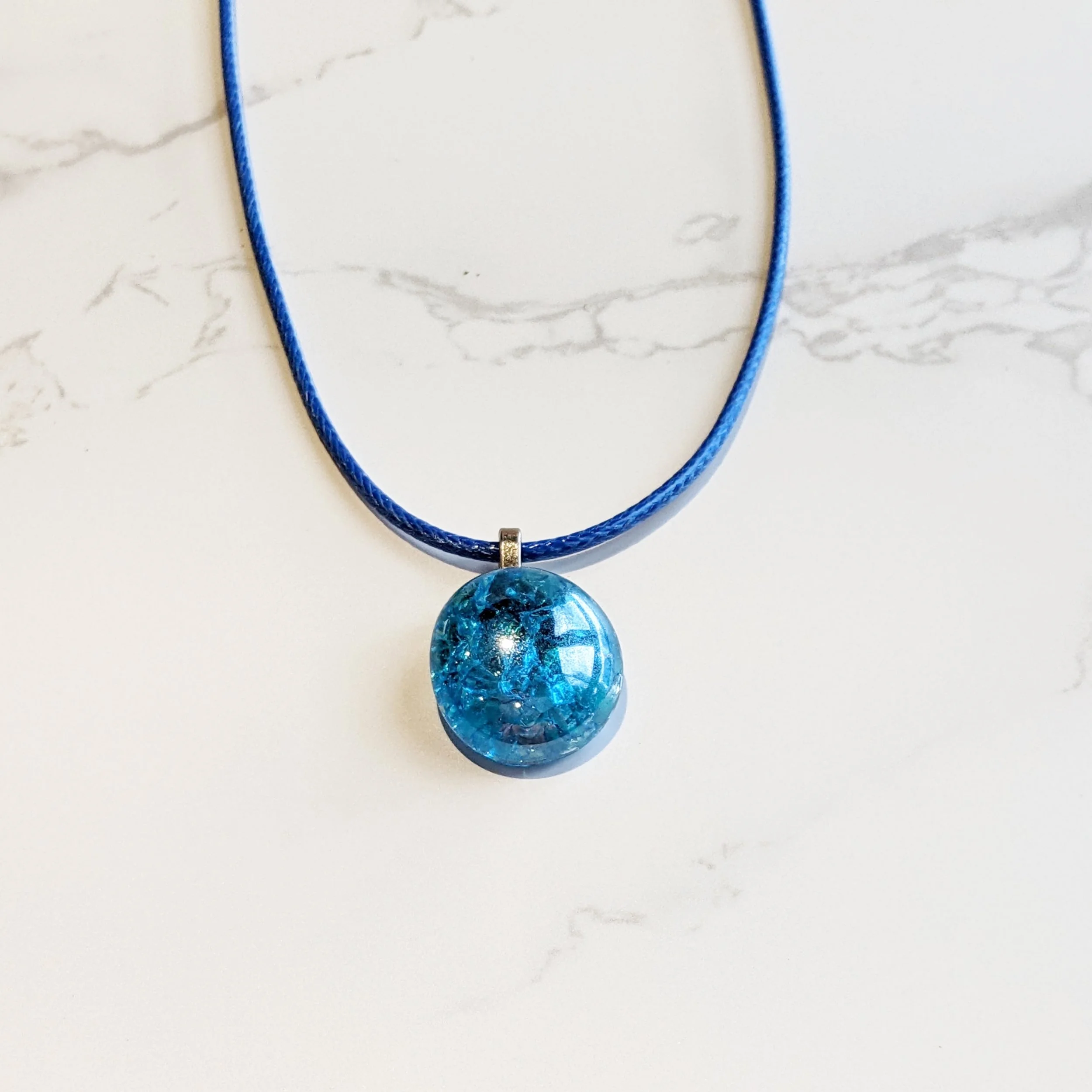 Cobalt Blue Glass Pebble Necklace (2).jpg