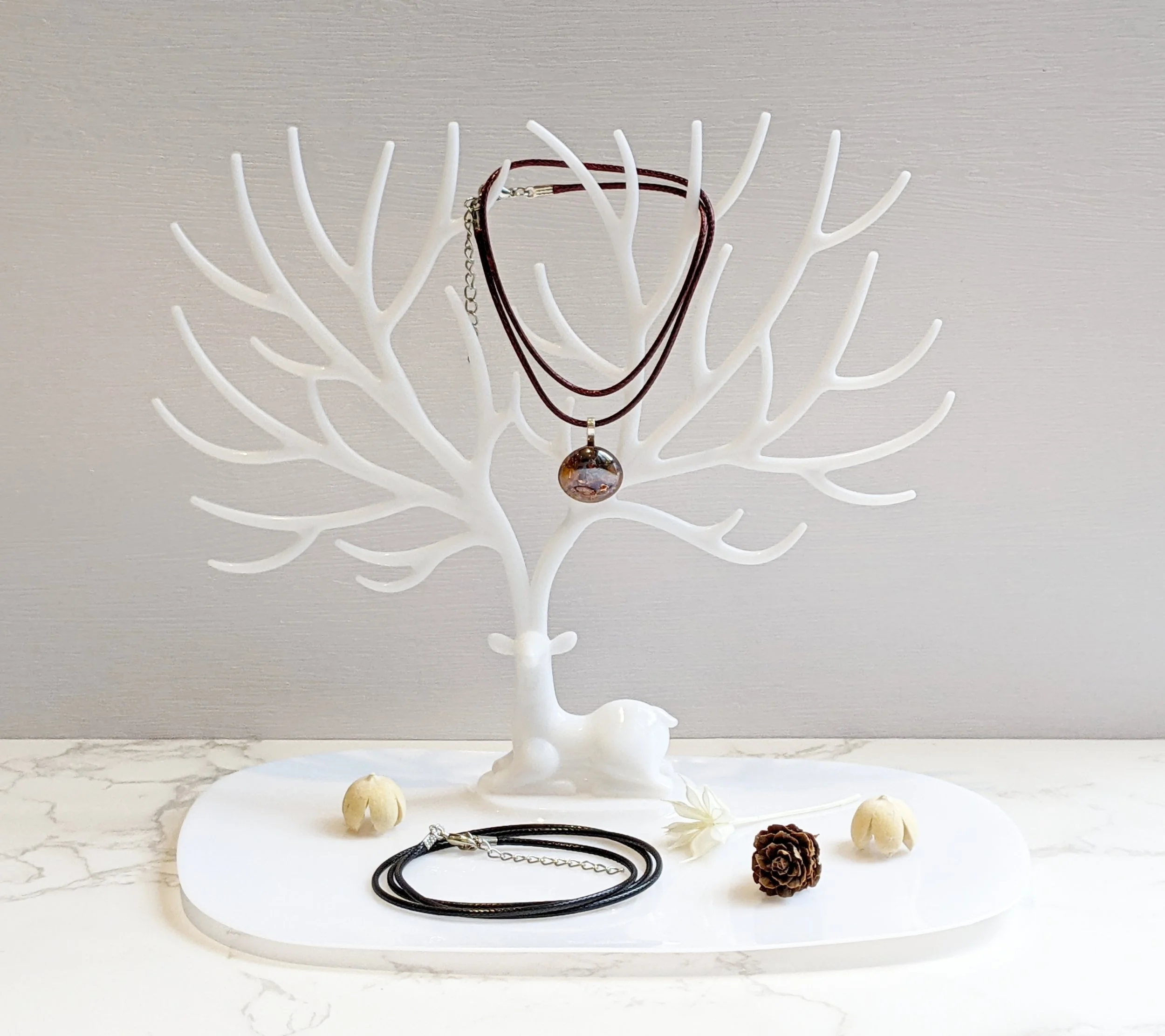 Dark Amber Glass Pebble Necklace.jpg