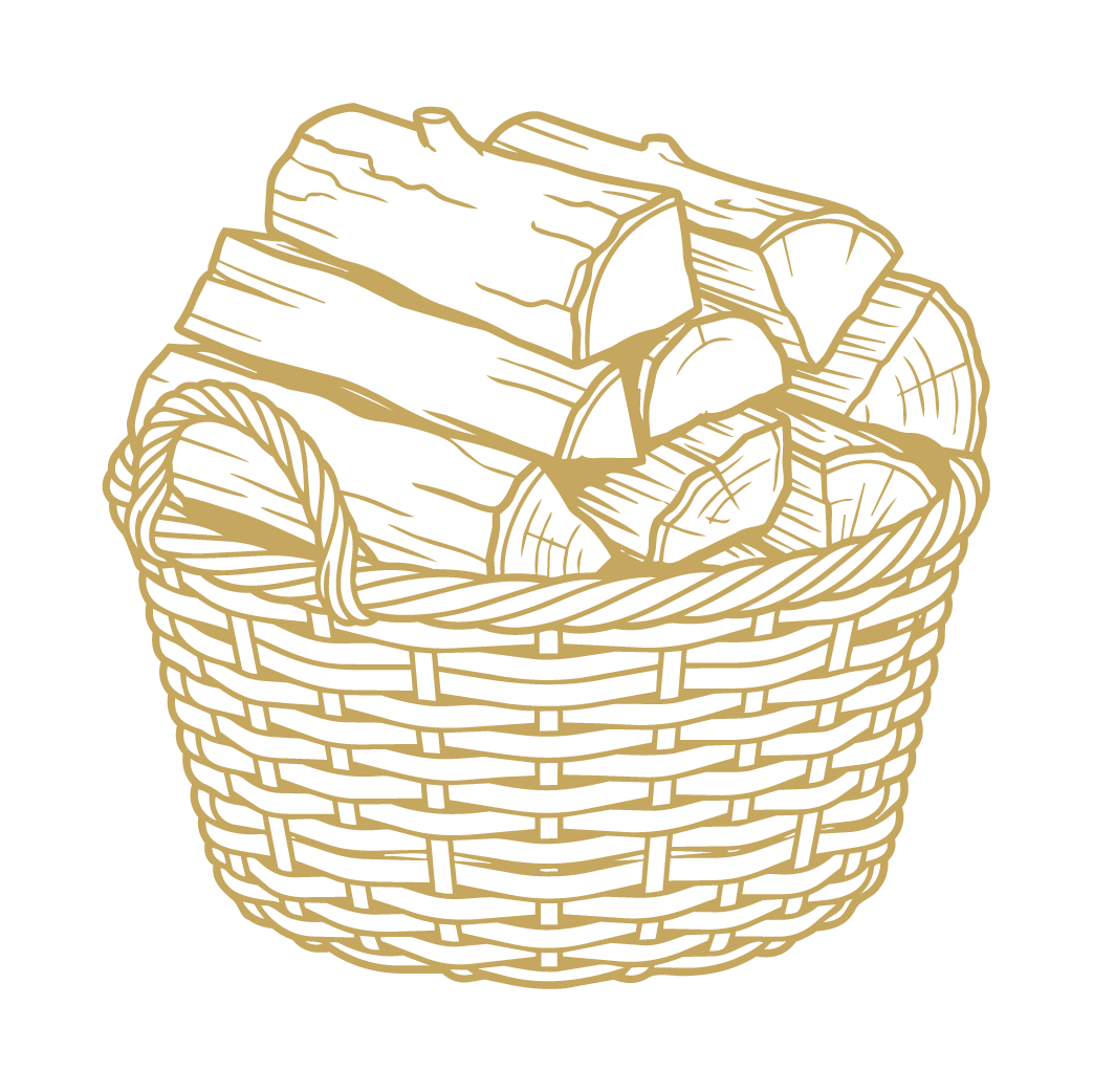 A illustration of firewood stacked in a wicker basket.