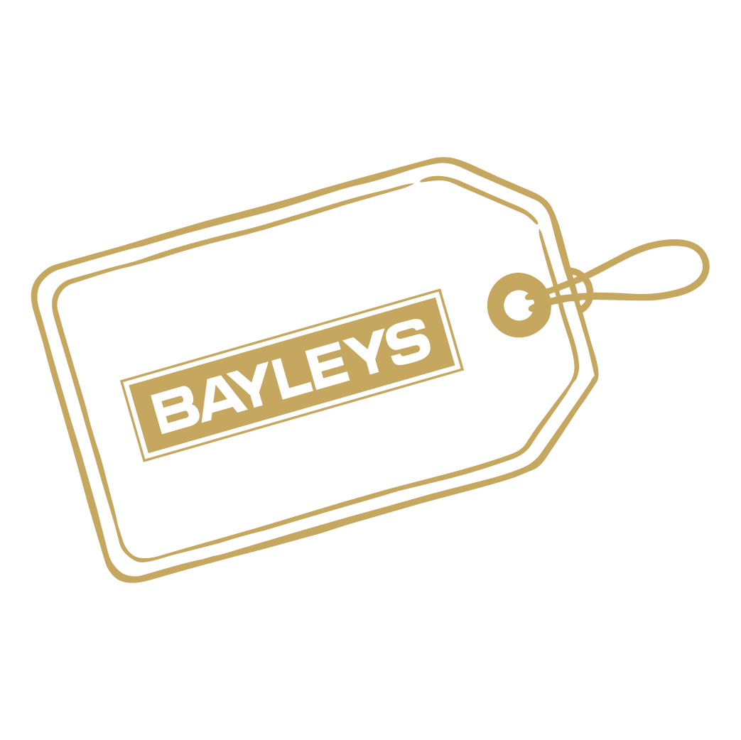 A luggage tag with the Bayleys logo on it.
