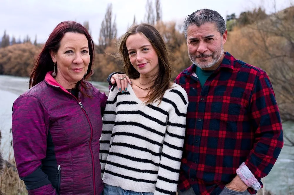 Sarah pictured together with her daughter and husband.