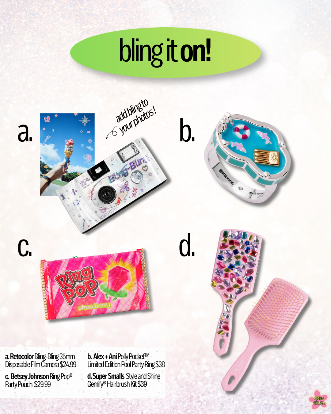 retocolor alex ani betsey johnson ring pop hairbrush y2k film cute bedazzled rhinestone gifts