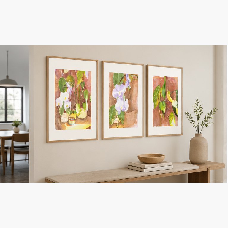 Serene Orchid Light Triptych Watercolor