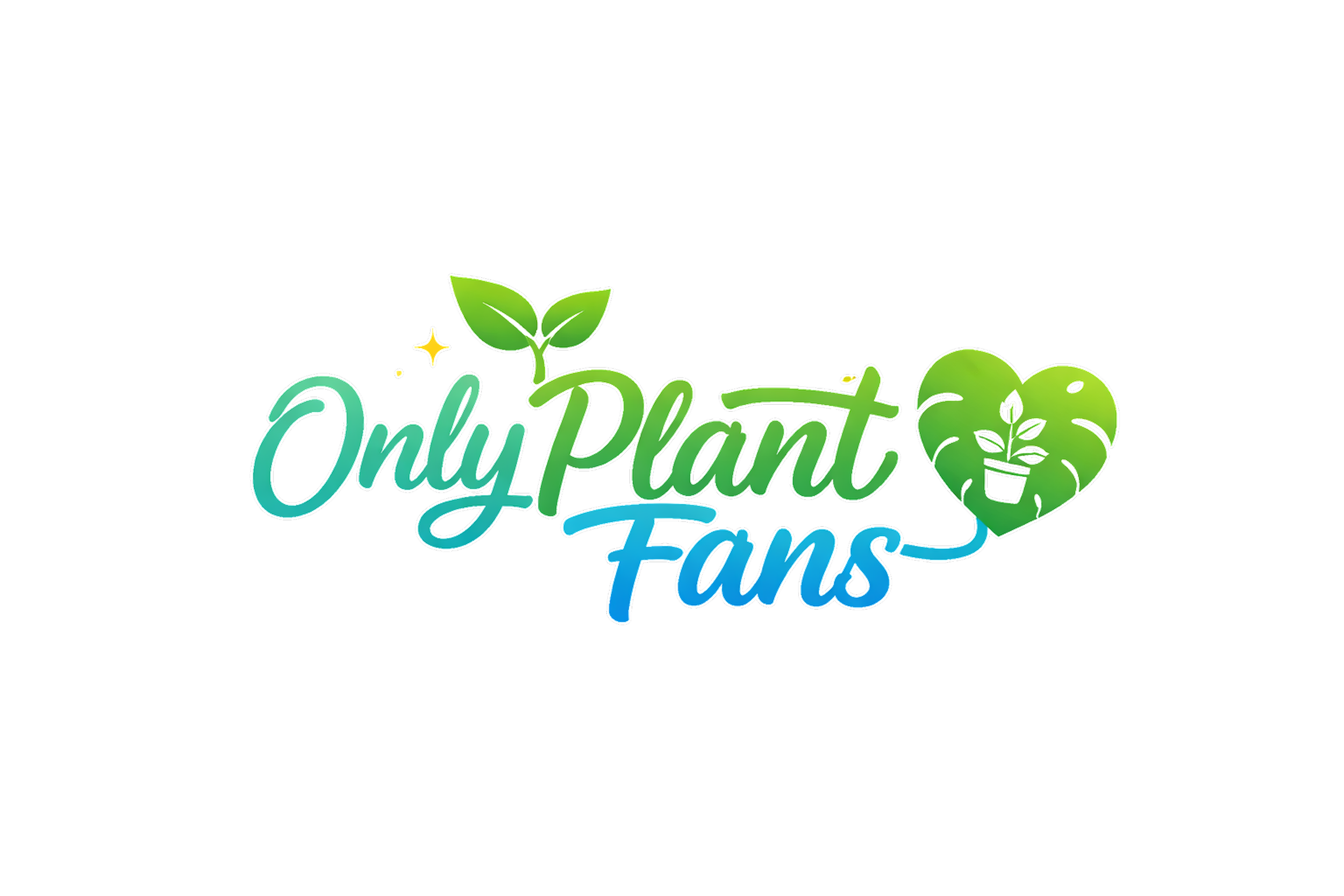 Neon style text that says "My Plant Fans" with a small plant icon, a heart-shaped leaf with a small plant inside it, and a small sparkling star.