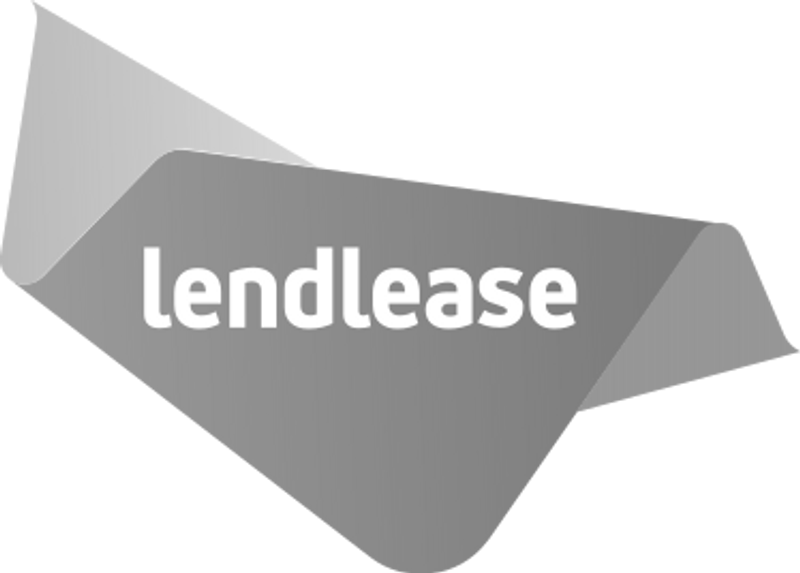 Lendlease logo displayed on a gray background with a geometric shape.
