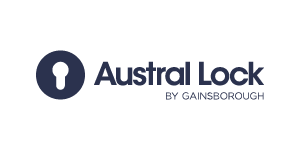 Logo of Austral Lock by Gainersborough with a keyhole icon.