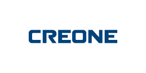 The image shows the word 'CREONE' written in blue uppercase letters on a black background.