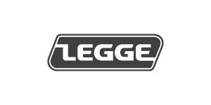 Close-up of a black logo with the word 'LEGGE' in uppercase letters