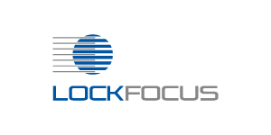 Logo of LockFocus with a blue circle and horizontal lines