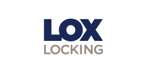 LOX LOCKING logo with the text 'LOX LOCKING' in blue and gray