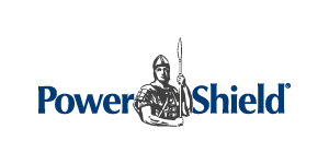 PowerShield logo with a shield emblem and a person holding a spear