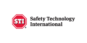 STI Safety Technology International logo with a red stop sign icon and black text