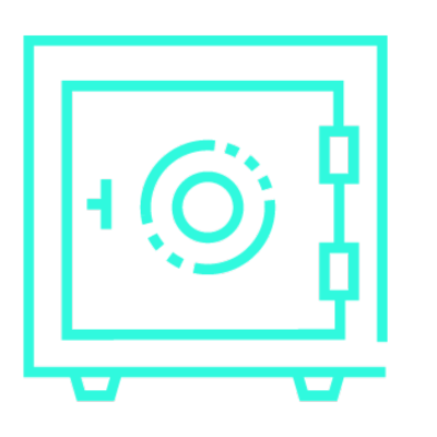 Digital illustration of a safe with a combination lock.