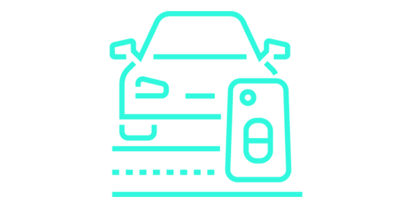 Neon outline of a car and a key fob.
