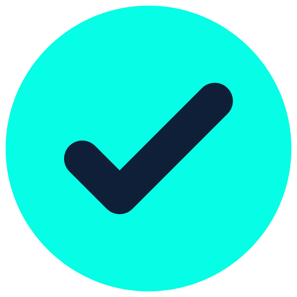 Blue circle with a dark check mark.