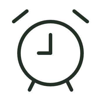 Simple black alarm clock illustration with two bells on top.