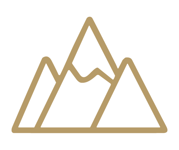 Line drawing of mountain peaks with a minimalist design in tan color.