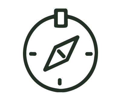Icon of a compass with a needle pointing northeast.