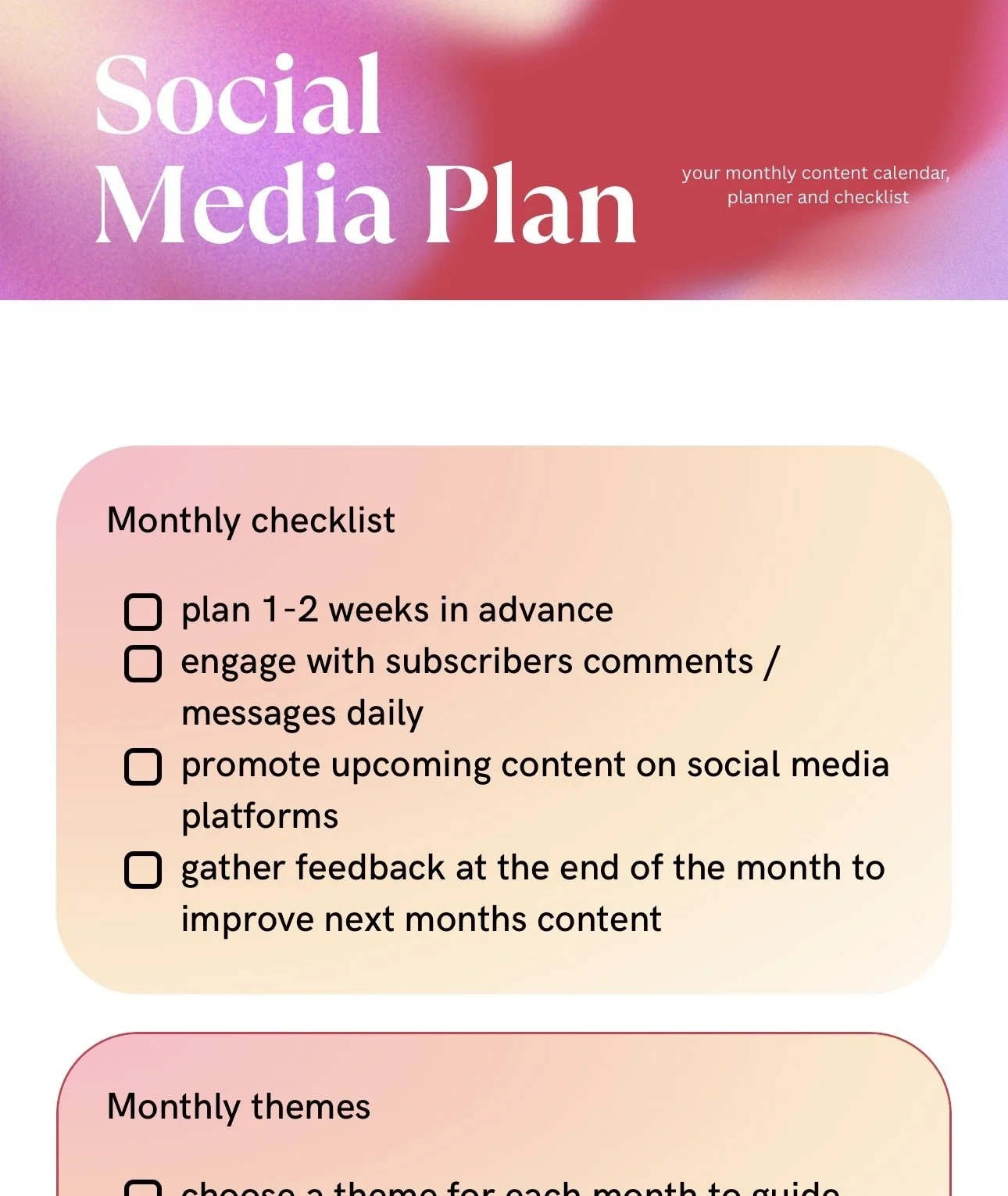 Monthly social media content calendar