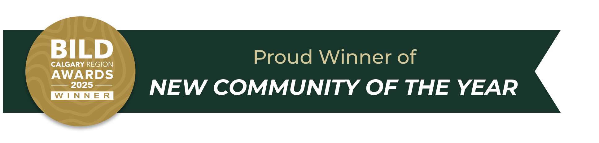 Award certificate for Calgary region, winner of new community of the year at the 2025 BILD awards.