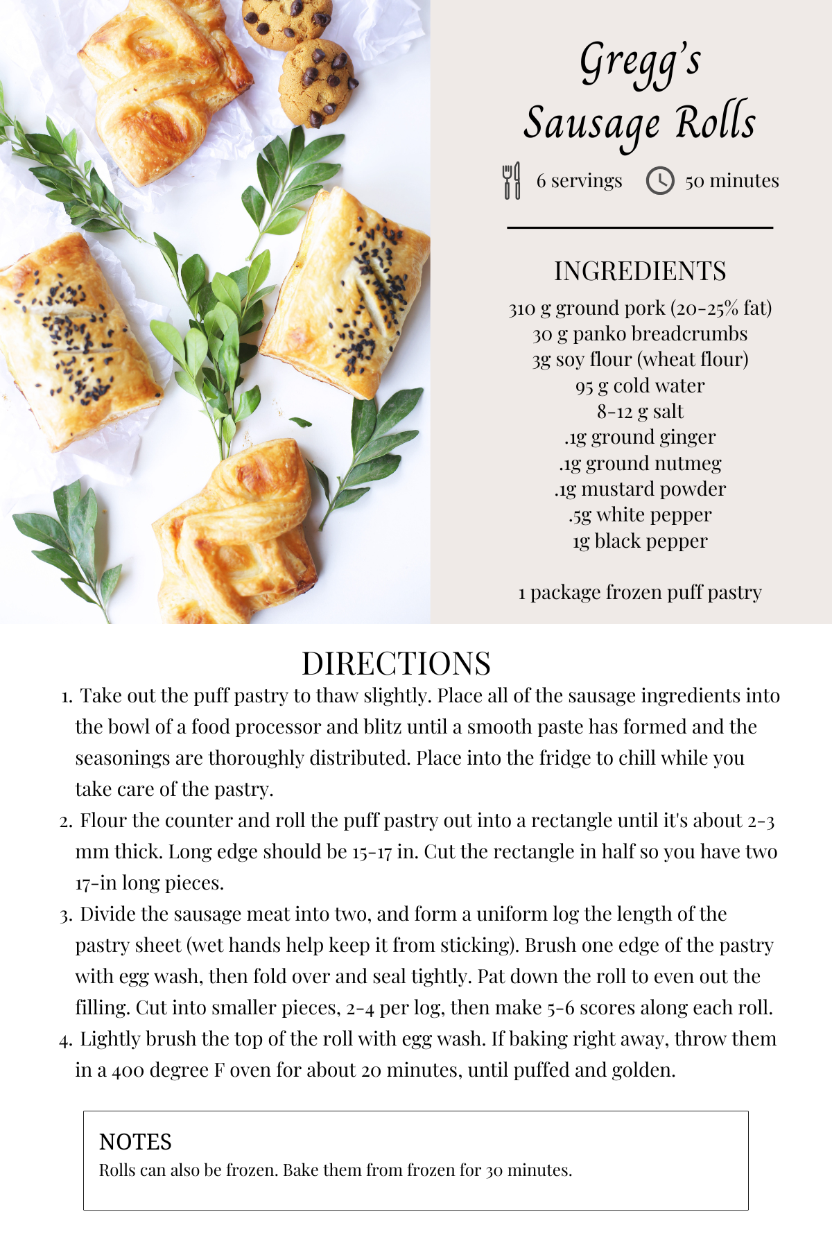 Scottish Sausage Roll recipe card