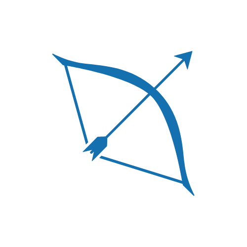 A bow and arrow with a stylized line drawing design.