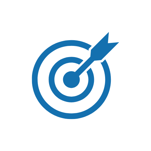 Blue target with an arrow hitting the bullseye.