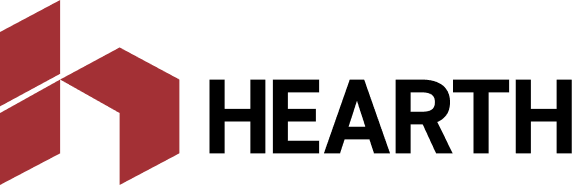 Close-up of a geometric logo design with red and black colors.