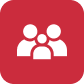Icon of three people grouped together inside a square with rounded corners, colored in dark red.