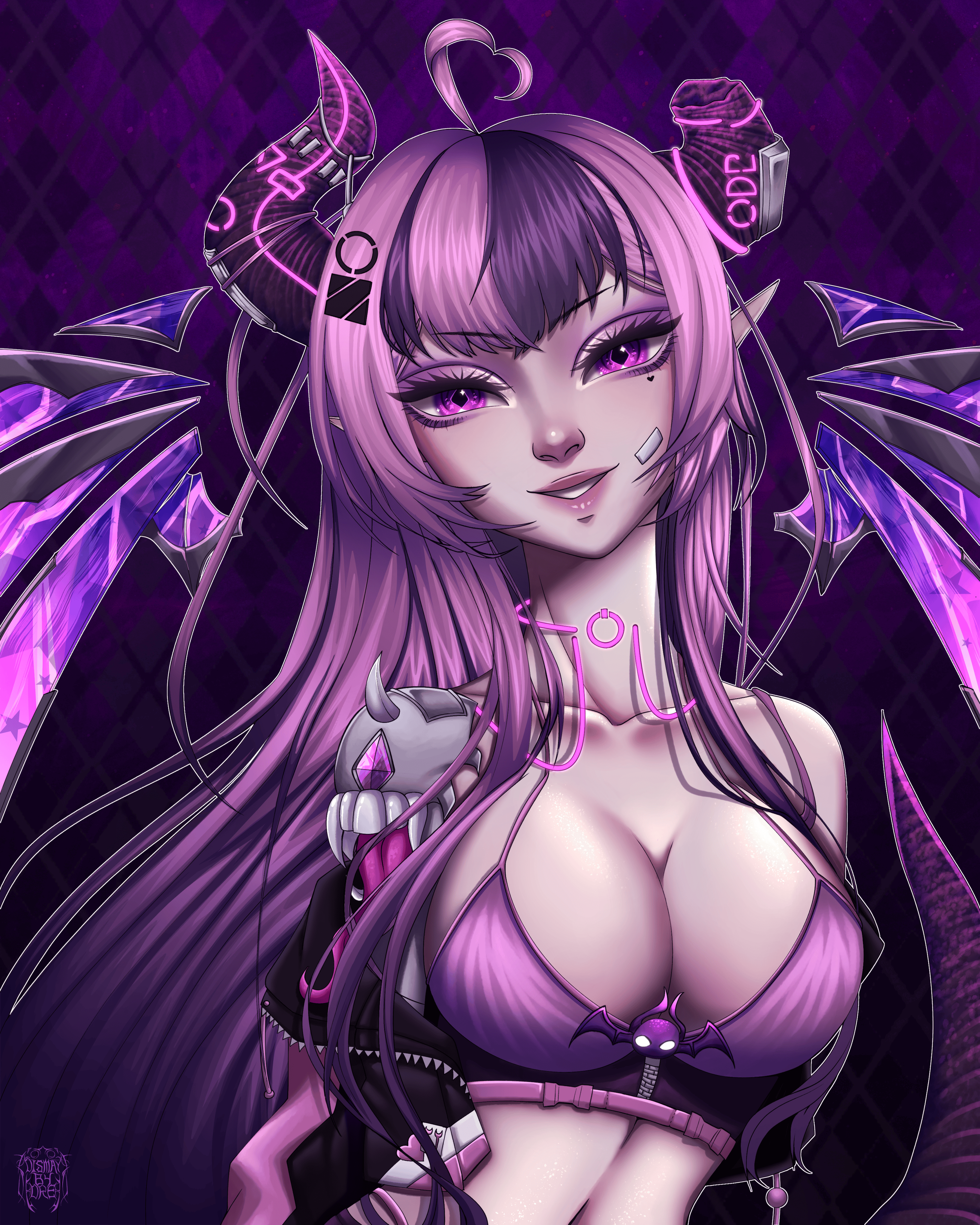 Fanart of Ironmouse, sporting her cyberpunk outfit. Drawn by Dismay_by_Dre.