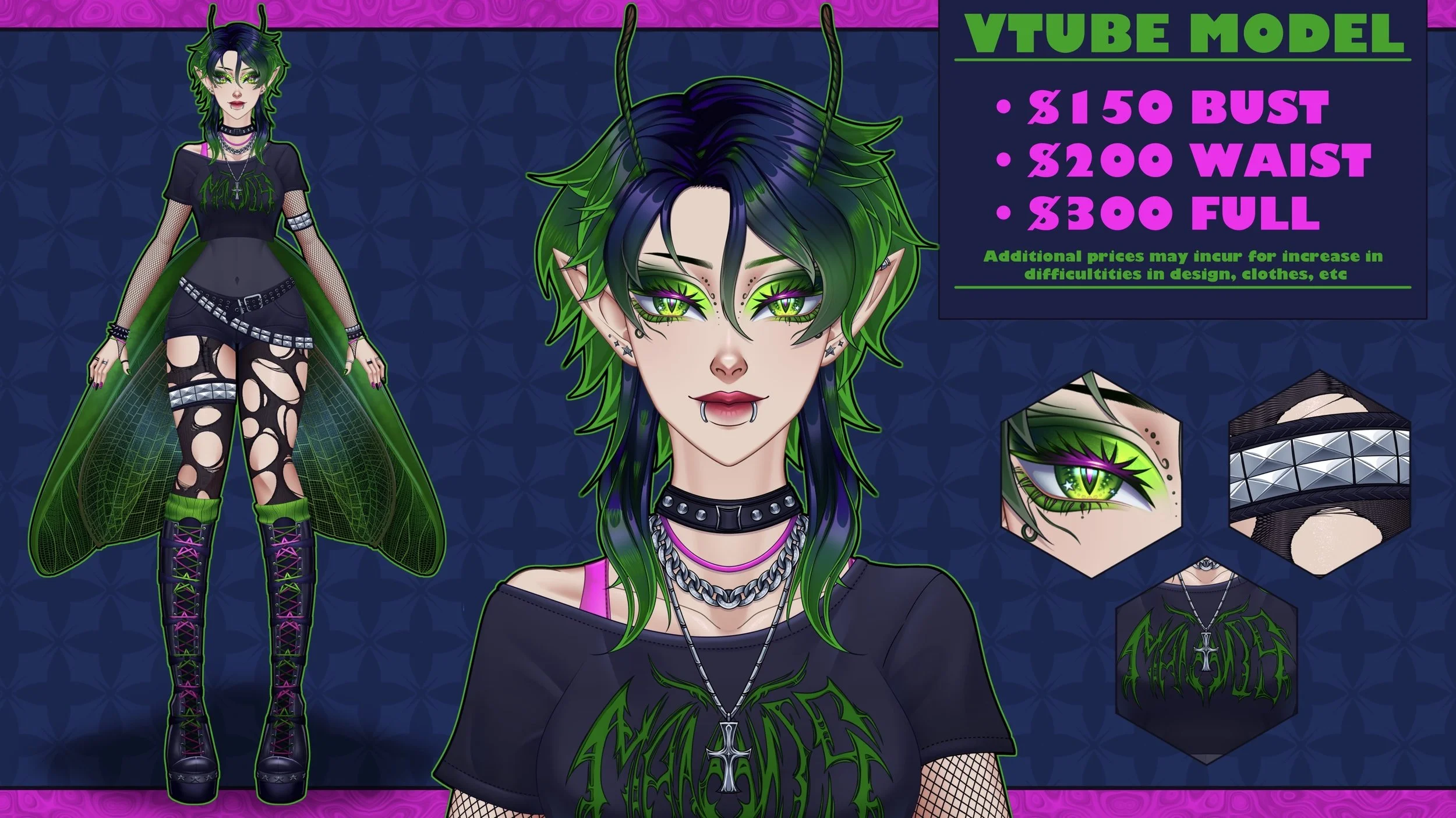Commissioned piece done for Ember, a praying mantis inspired character wearing a scene outfit. Drawn by Dismay_by_Dre.