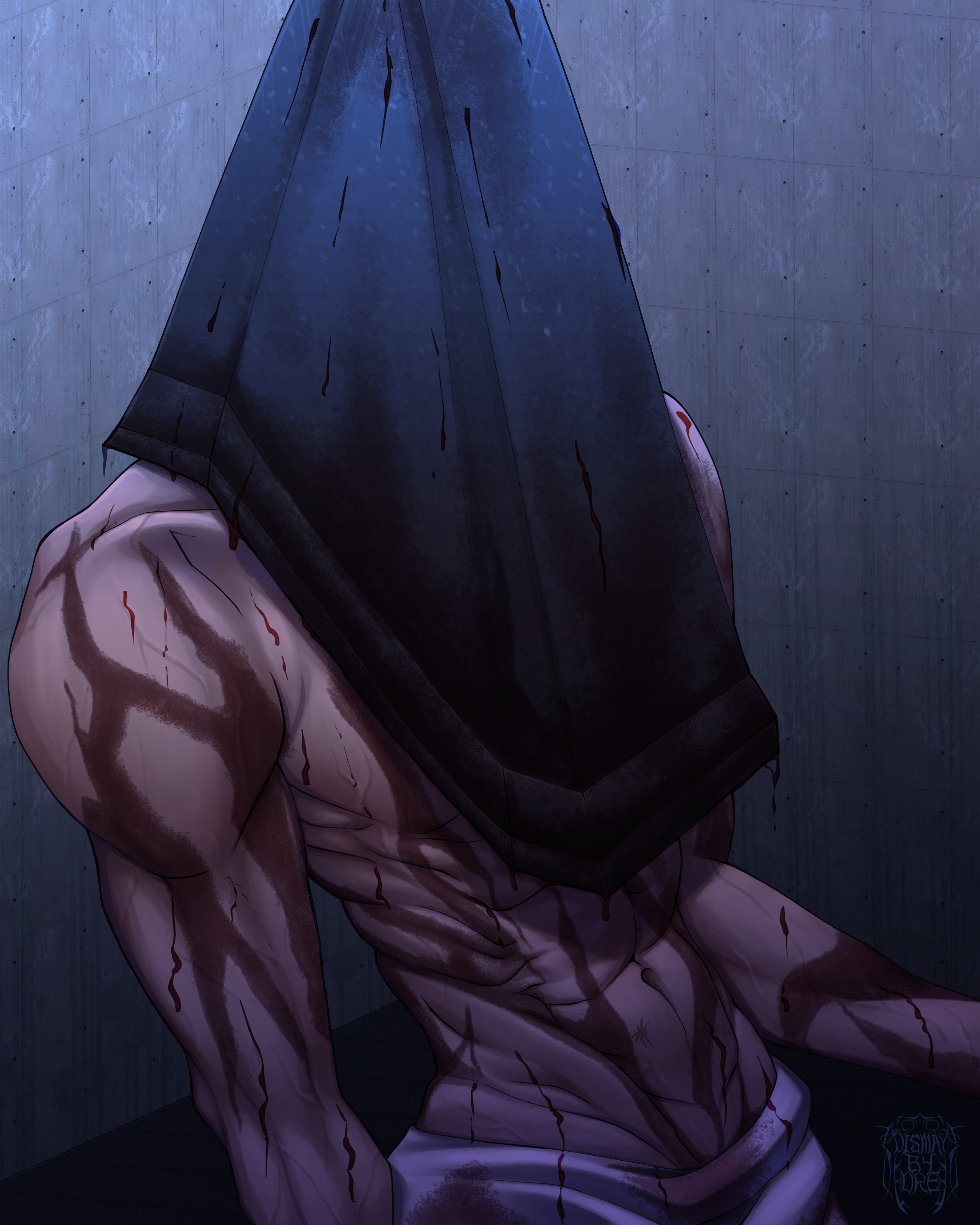 Fanart of pyramid head, eagle eye perspective.  Drawn by Dismay_by_Dre. 
