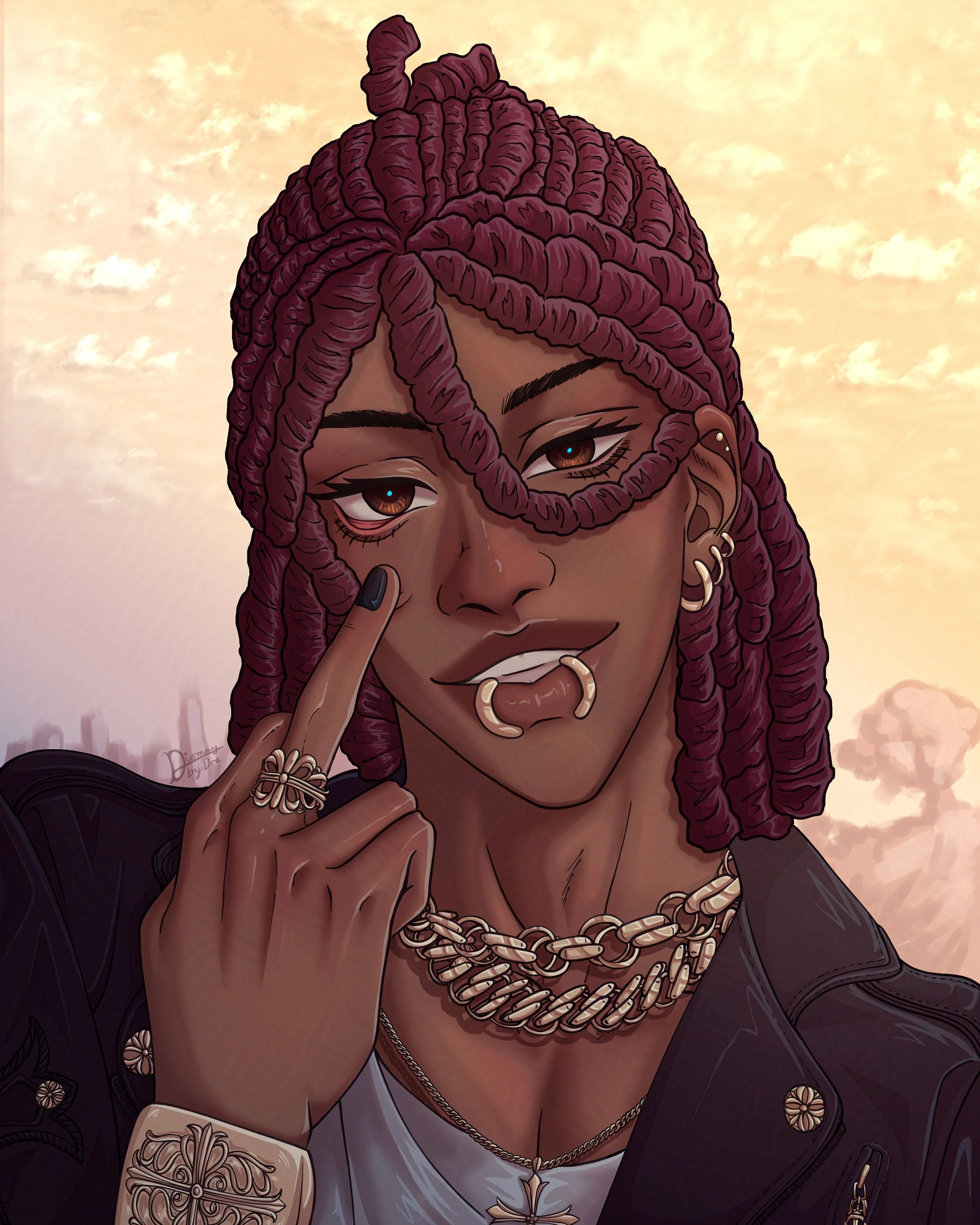 A man, Adonis, flipping off the camera and smiling. Drawn by Dismay_by_Dre.