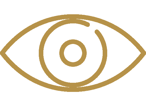 A gold outline of an eye with a swirl design in the center.