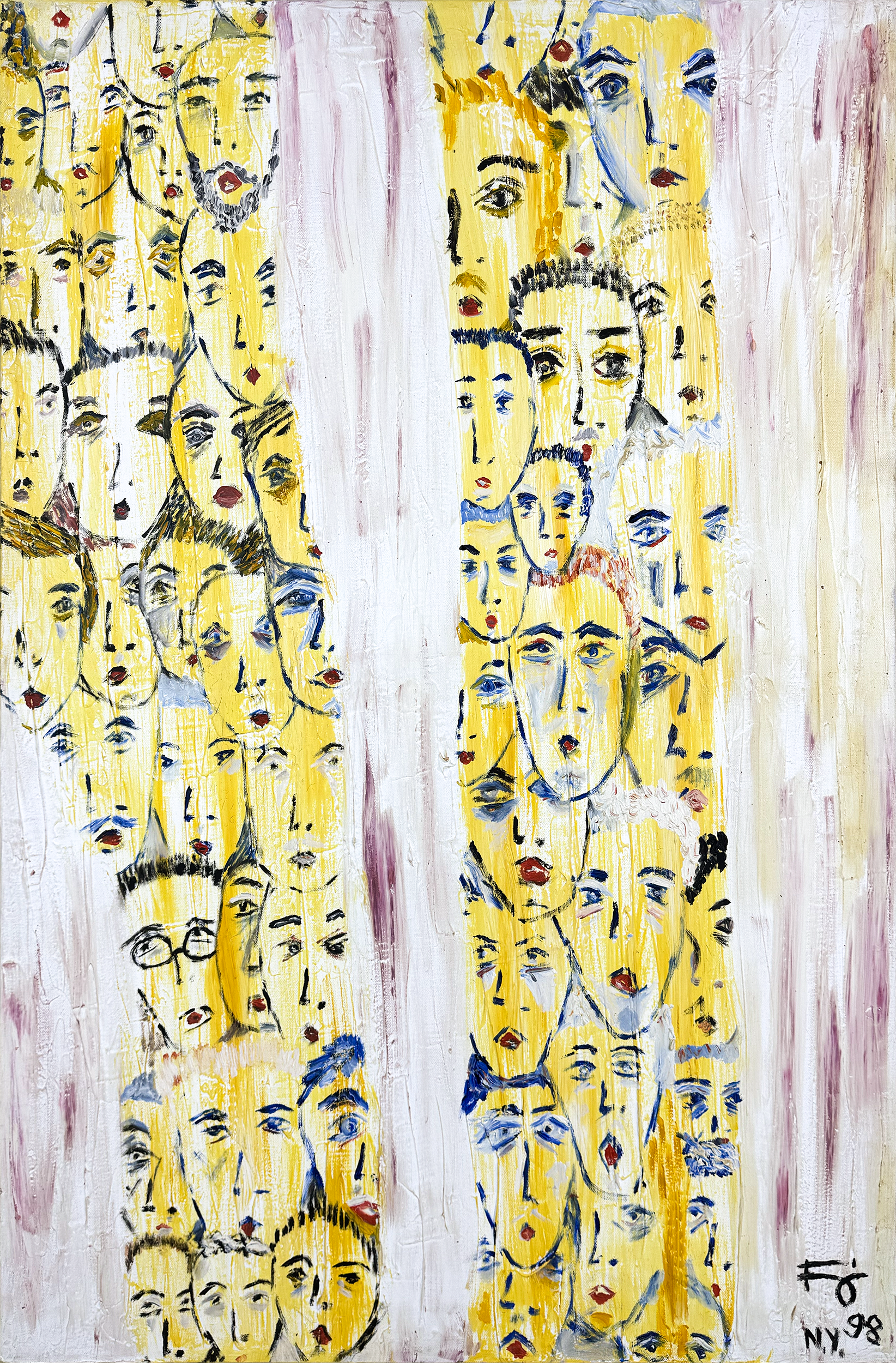 Untitled (Faces Series With Streaks over yellow)