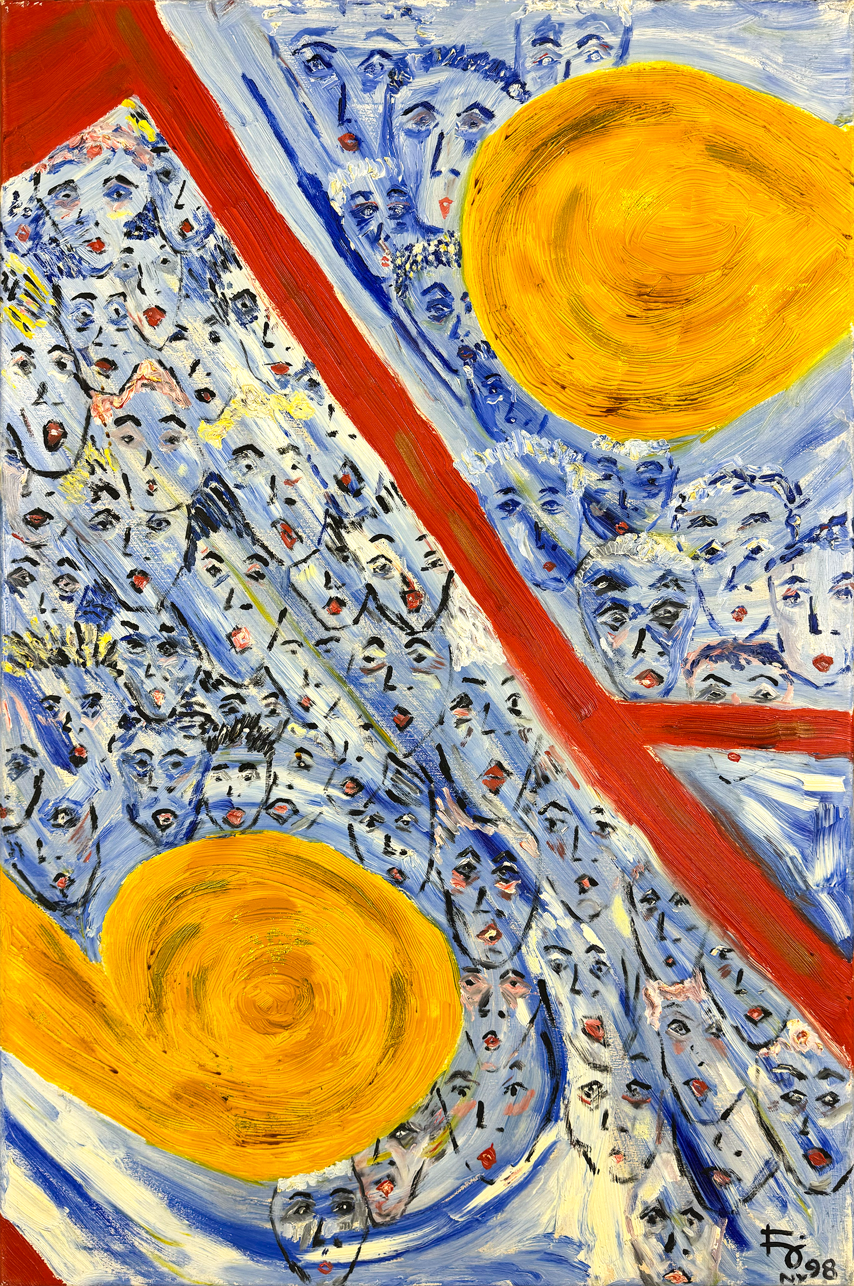 Untitled (Faces Series Gold Disks over blue)