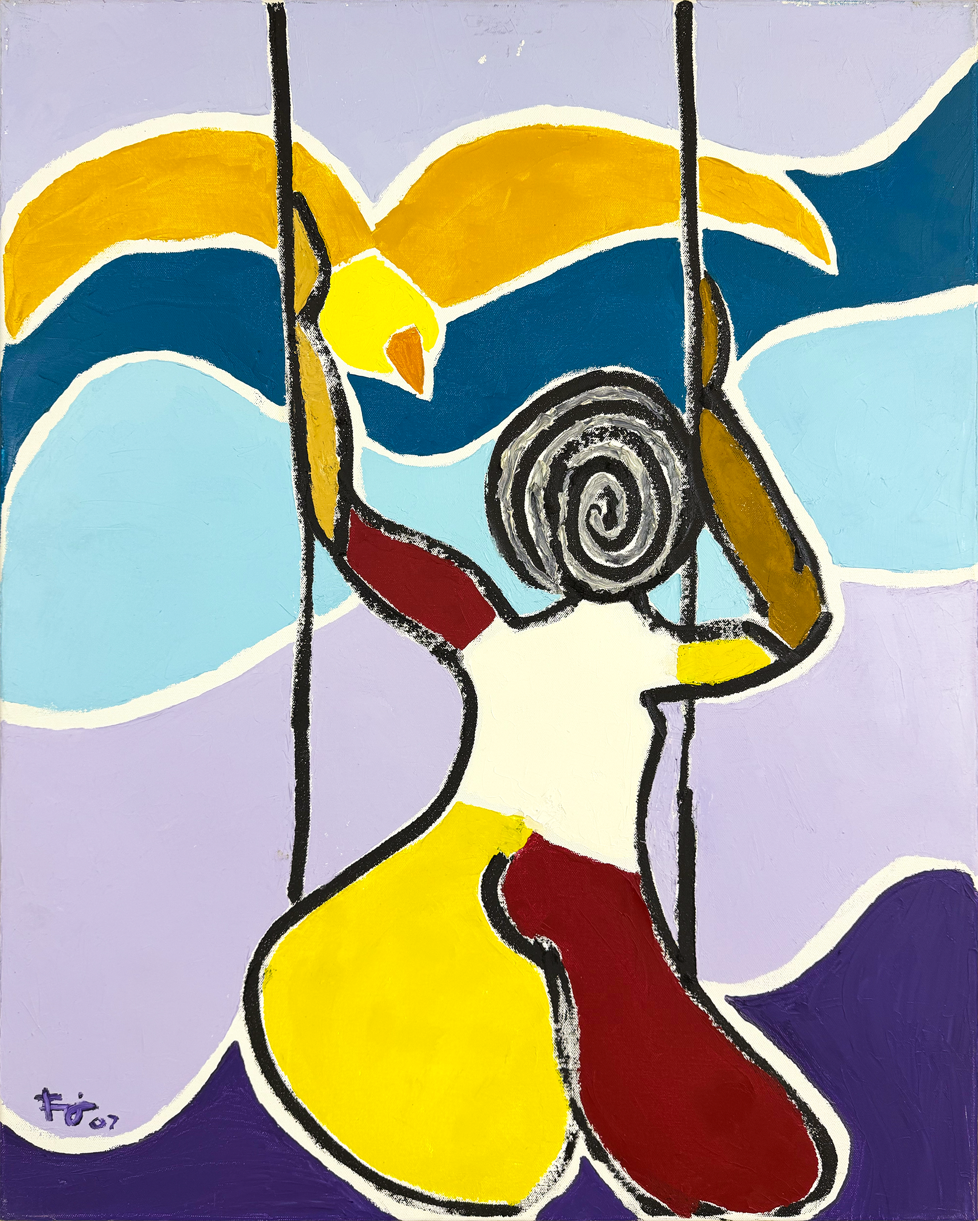 Untitled (Sprial Faced Figure on swing)