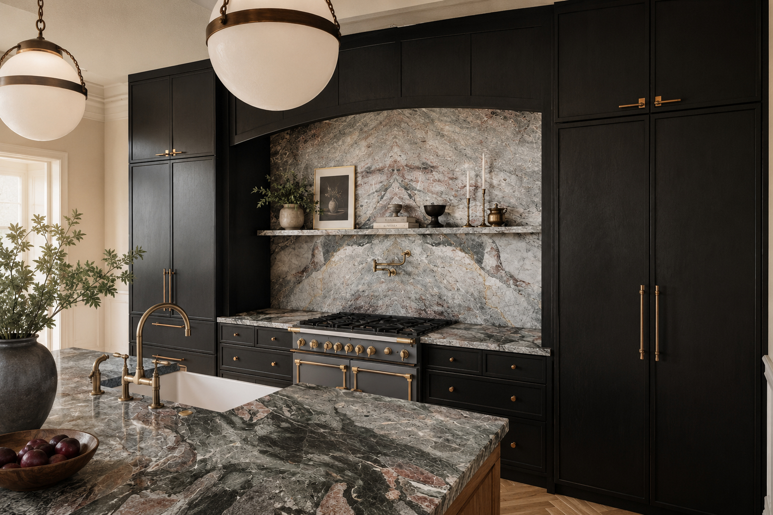 Kitchen - Its clean lines and tailored millwork offer a modern contrast to the home’s traditional architecture, while the warm material palette keeps the space connected to the adjoining living areas.