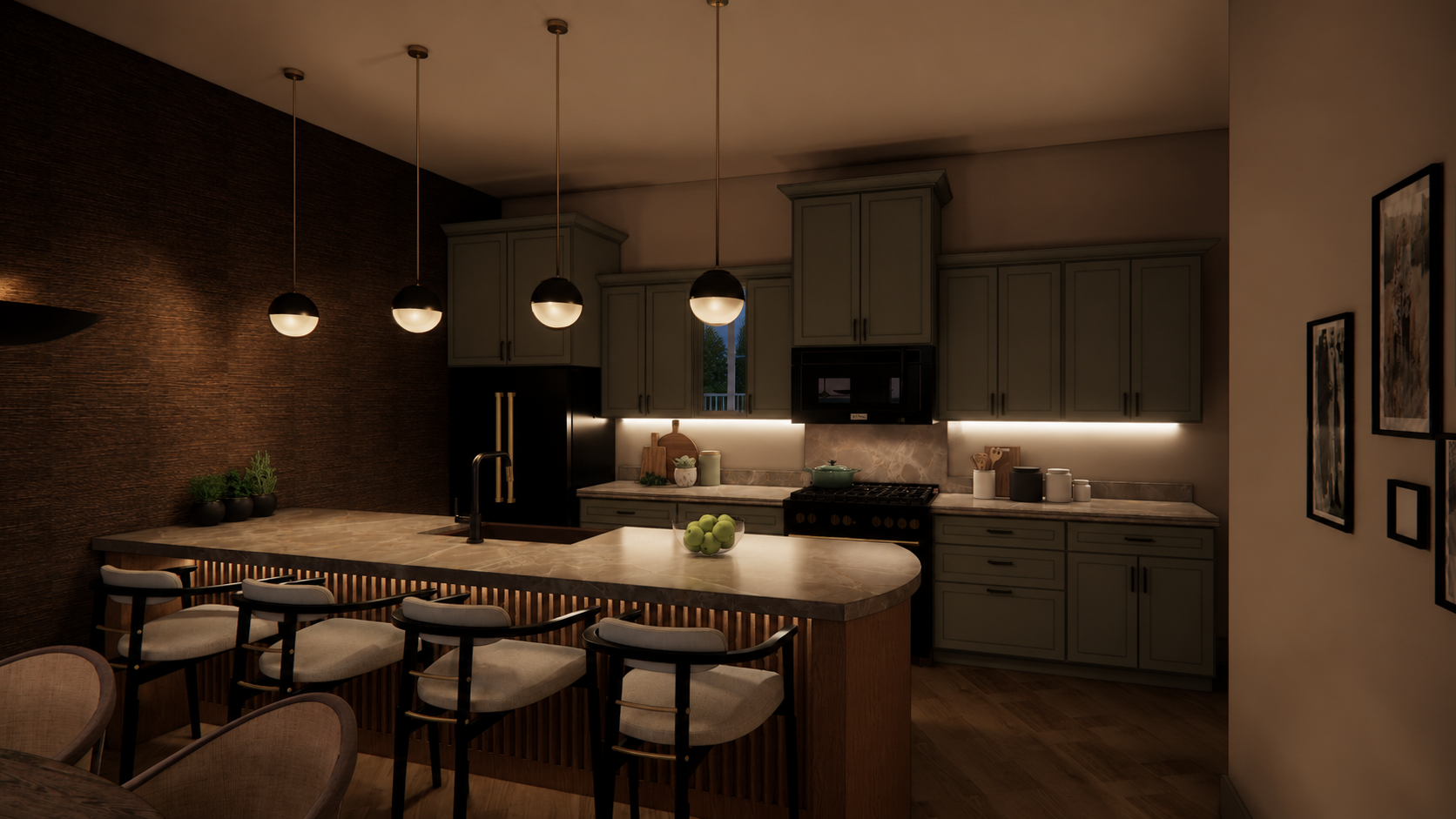 Apartment Kitchen — Streamlined cabinetry, durable countertops, and accessible appliances create a functional kitchen that feels refined, familiar, and integrated into the apartment.