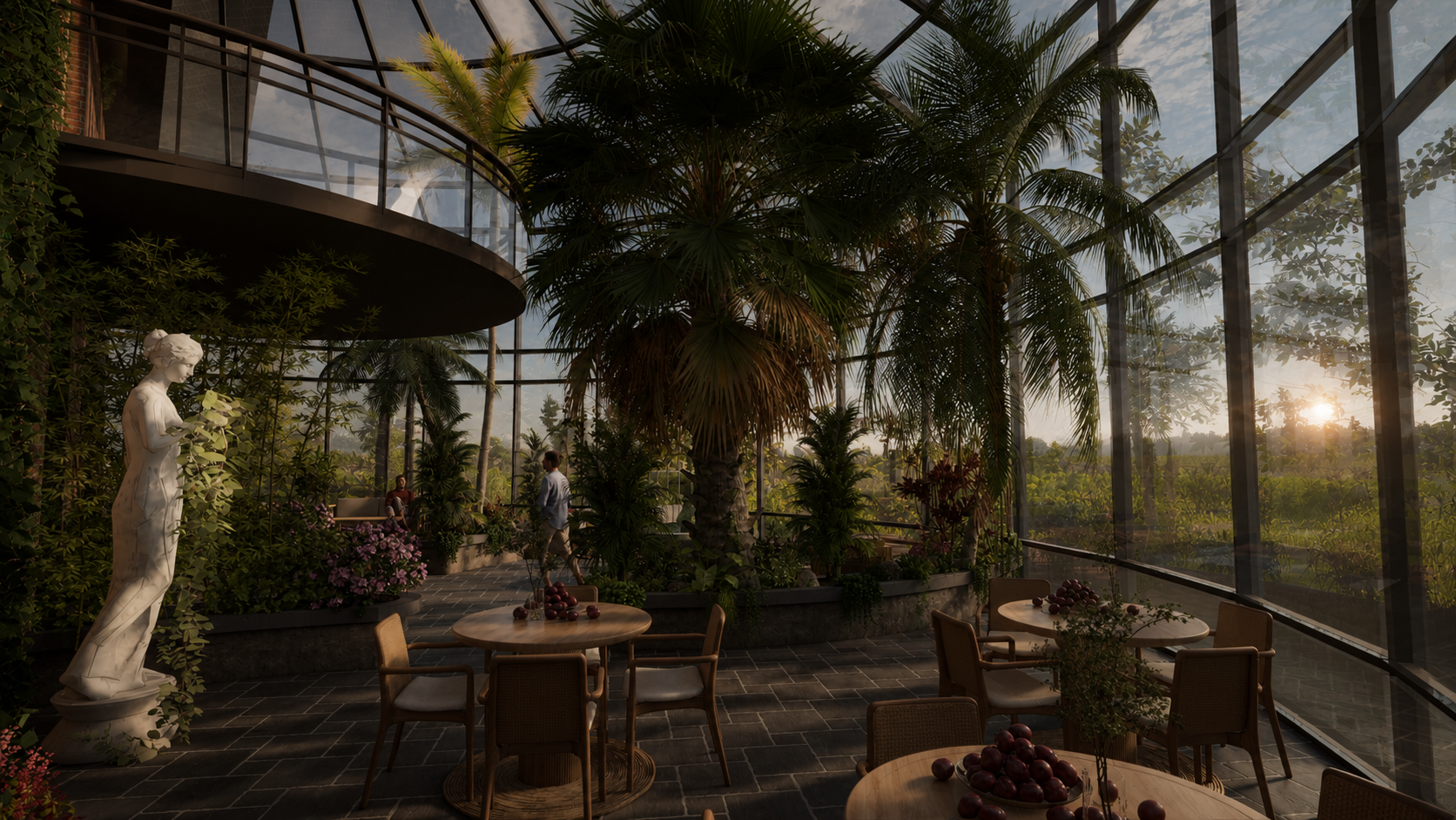 Four Seasons Room — A biophilic, daylight-filled retreat with expansive garden views, designed to support reflection, conversation, and a year-round connection to nature.